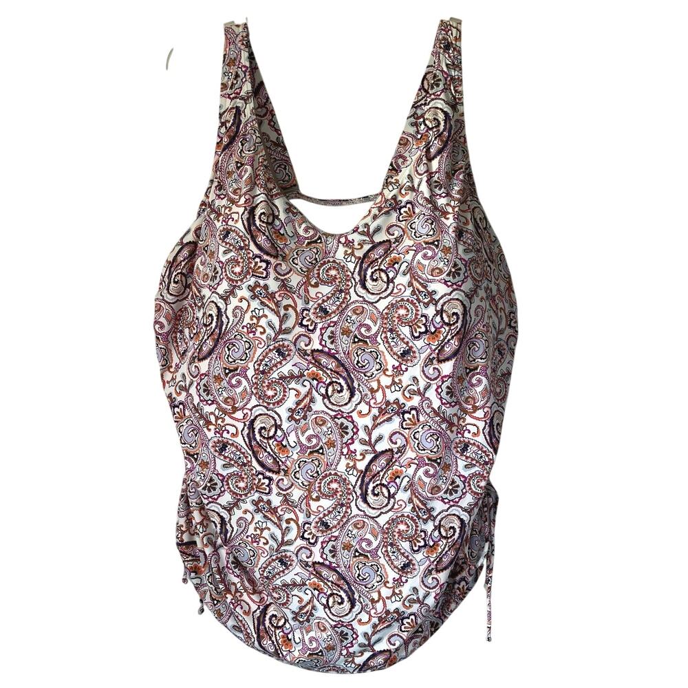 Lands End Tankini Top Womens Size 24W Paisley Underwire Bra Swimsuit Travel
